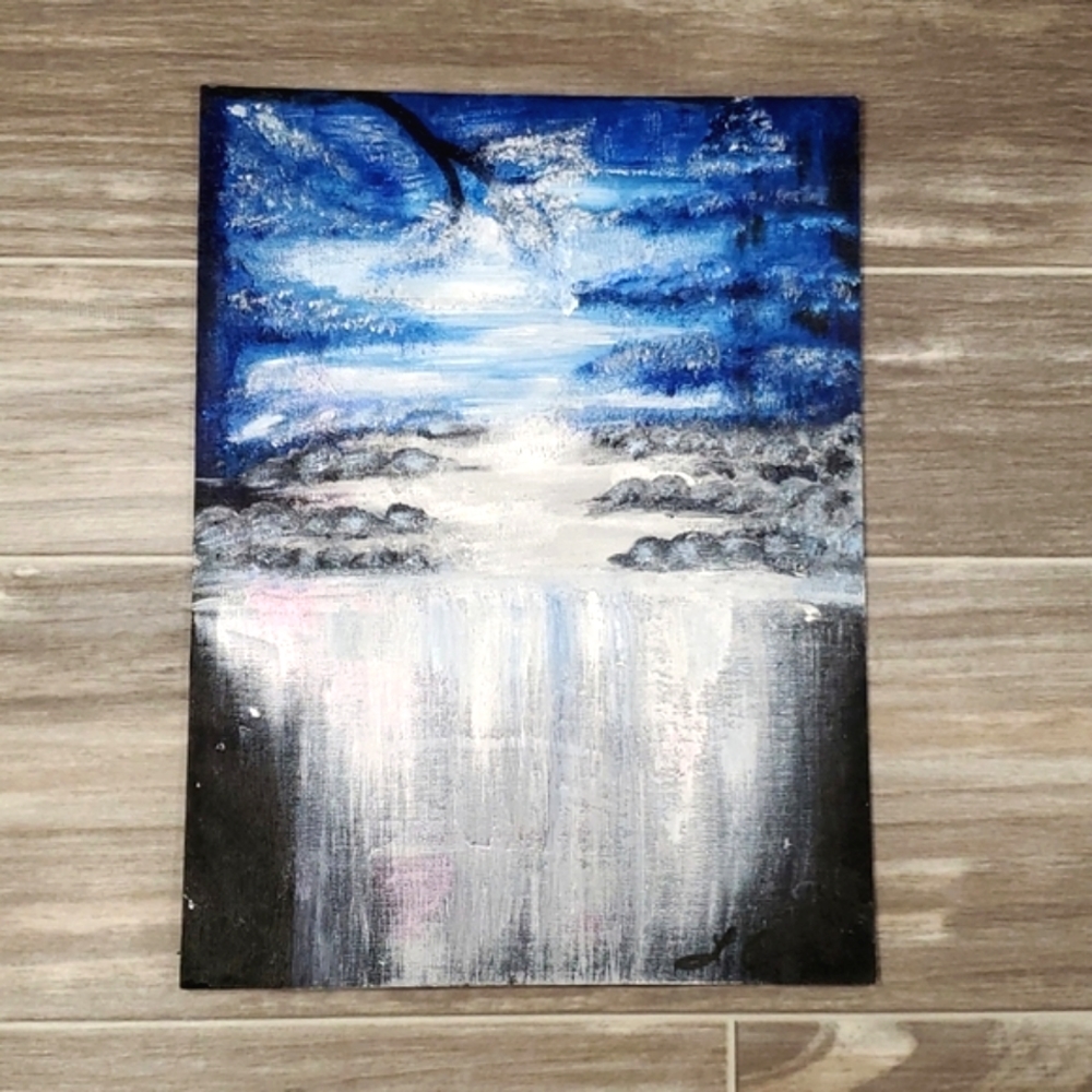 Hand Painted Acrylic Original Wall Art Waterfall Flat Canvas 9" x 12"